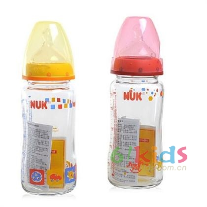 NUK240ML 宽口径耐高温玻璃彩色奶瓶(带2号