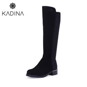 卡迪娜/kadina2014冬季新款羊皮磨砂圆头女靴过膝方跟长靴