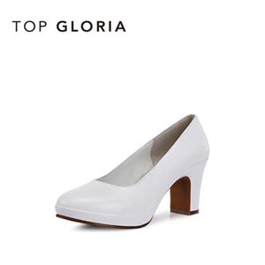 汤普葛罗TOP GLORIA2015春季新款欧美时尚纯色防水台浅口粗跟女鞋